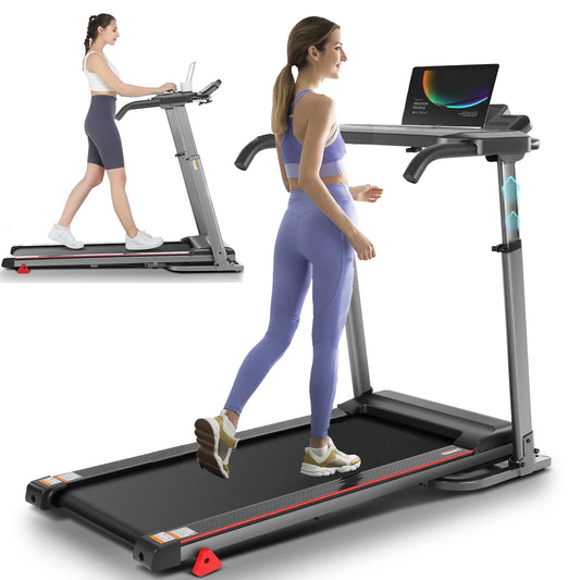 300Lbs Treadmill with Desk - 2.5 HP Portable Folding Treadmill for Home, Running Machine with Incline（Gray）