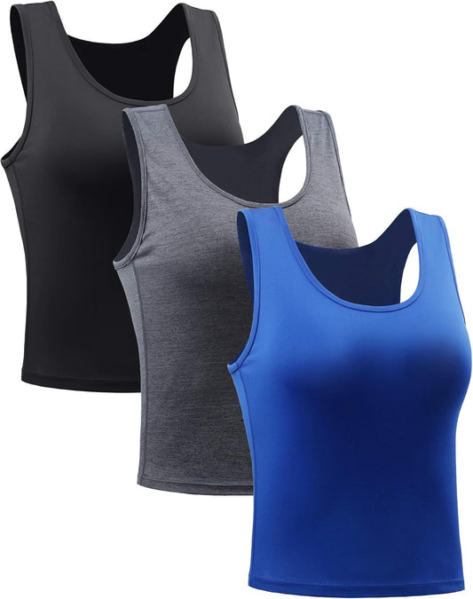 3 Pieces Basic Crop Tank Tops Sleeveless Racerback Sport Crop Top for Women