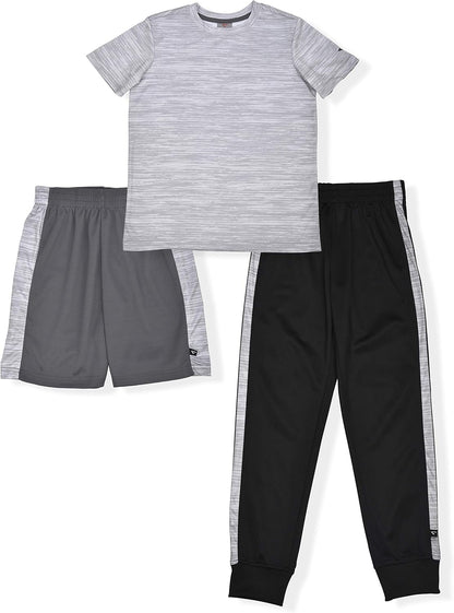 Boy'S 3-Pack Sports Wear with Athletic Shirt, Shorts and Pants
